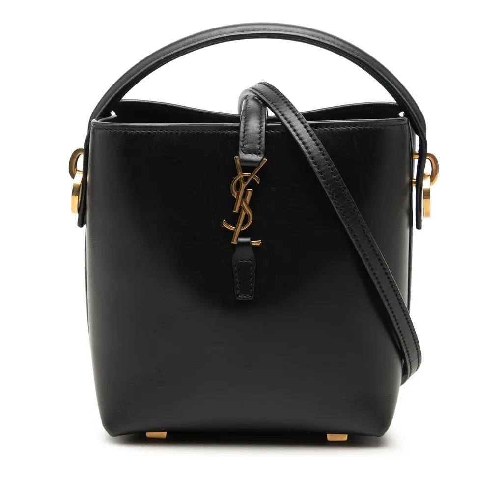 Saint Laurent Mini Shiny Calfskin Le 37 Bucket Bag Black Leather Very good - Front View