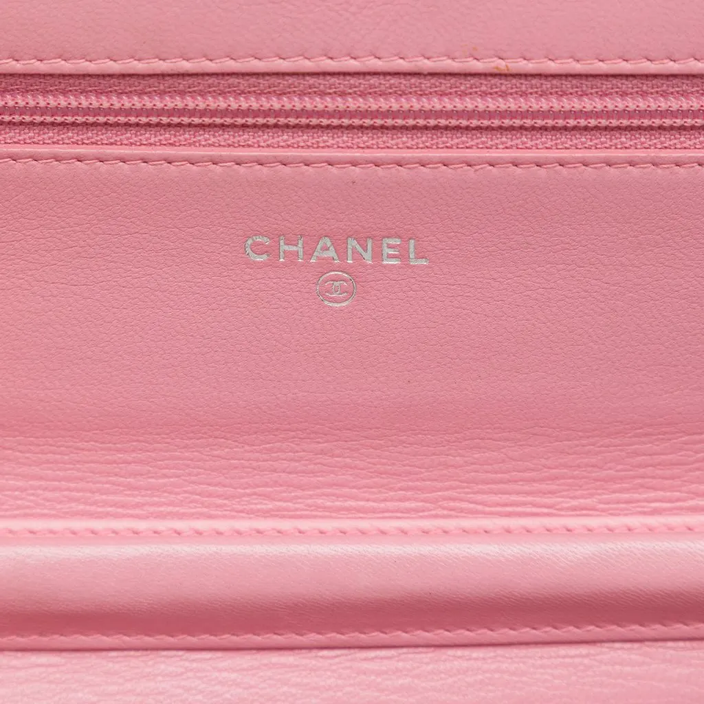 Chanel CC Embossed Lambskin Camellia Wallet On Chain Pink Leather Very good - Box View