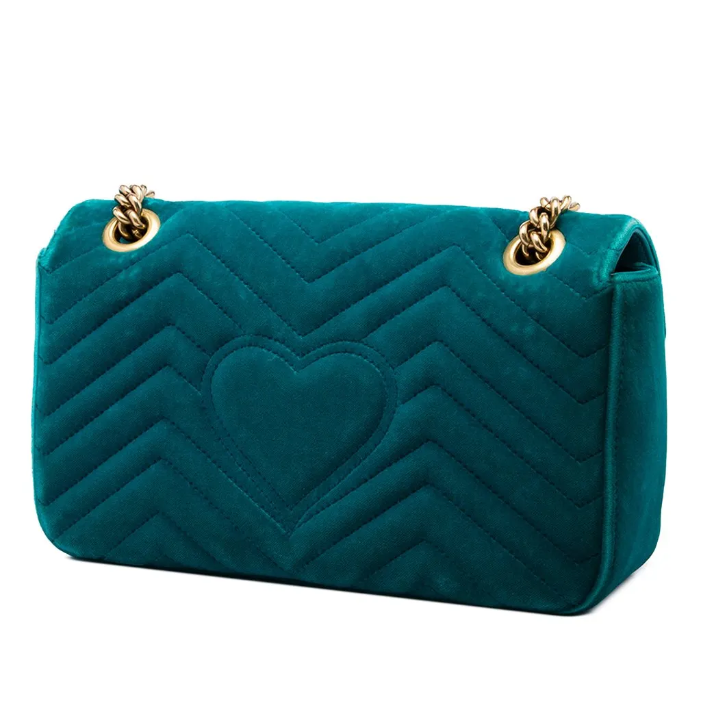 Gucci Medium GG Marmont Matelasse Velvet Shoulder Bag Blue Velvet Good - Back View