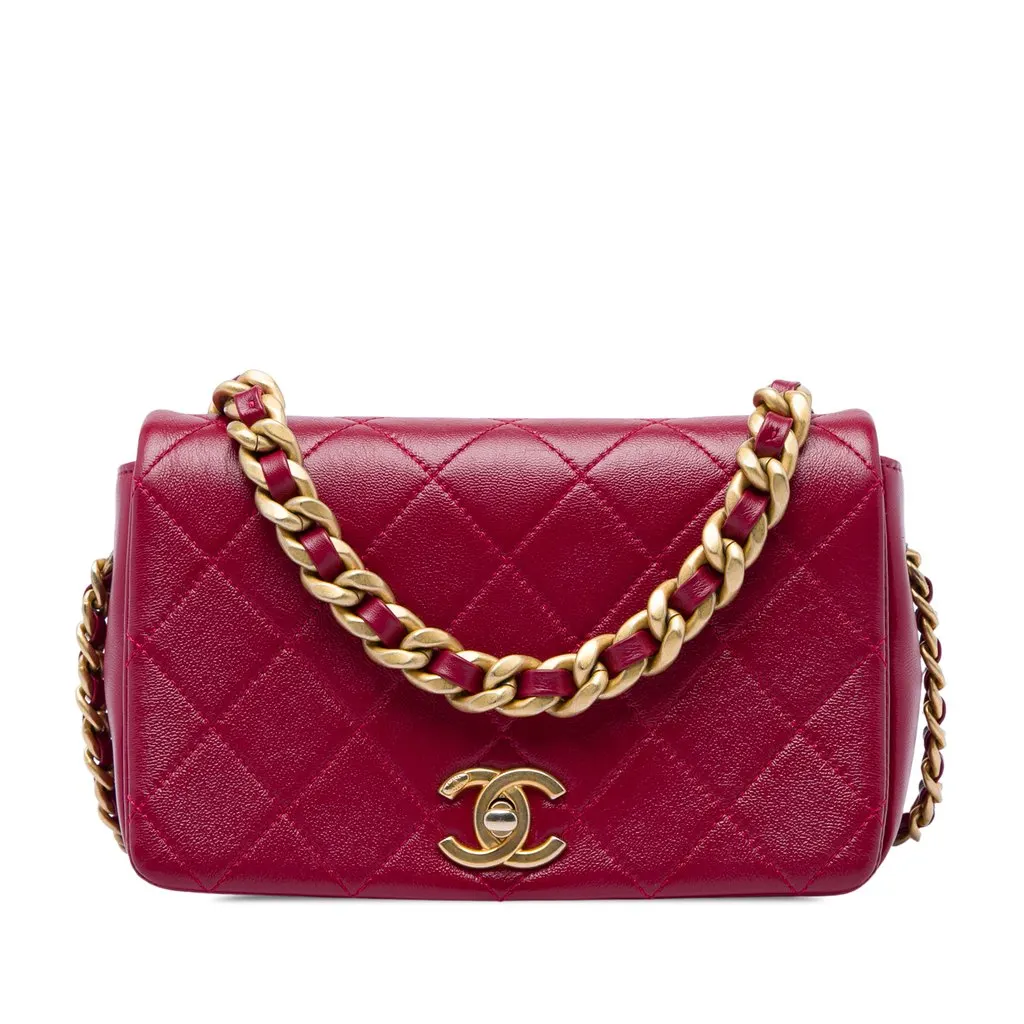 Chanel Small Quilted Shiny Lambskin Fashion Therapy Flap Pink Leather Very good - Front View