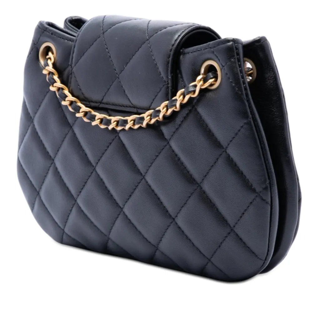Chanel Small Quilted Lambskin Giant CC Chain Compartment Messenger Bag Black Leather Very good - Back View