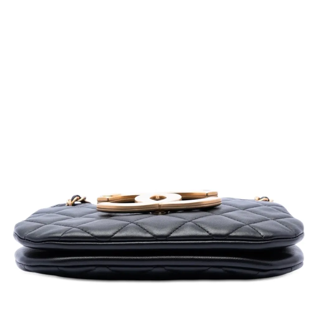 Chanel Small Quilted Lambskin Giant CC Chain Compartment Messenger Bag Black Leather Very good - Inside View