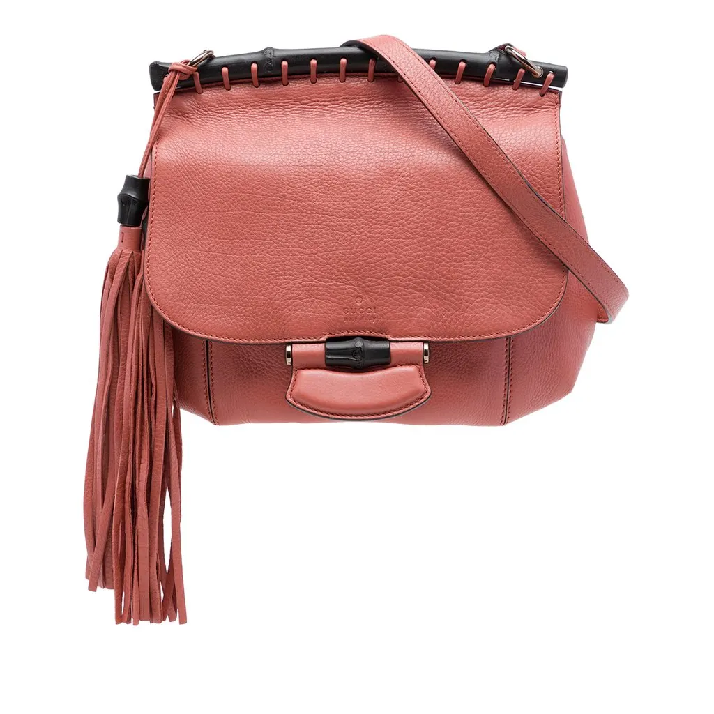 Gucci Medium Leather Bamboo Nouveau Fringe Crossbody Pink Leather Very good - Front View
