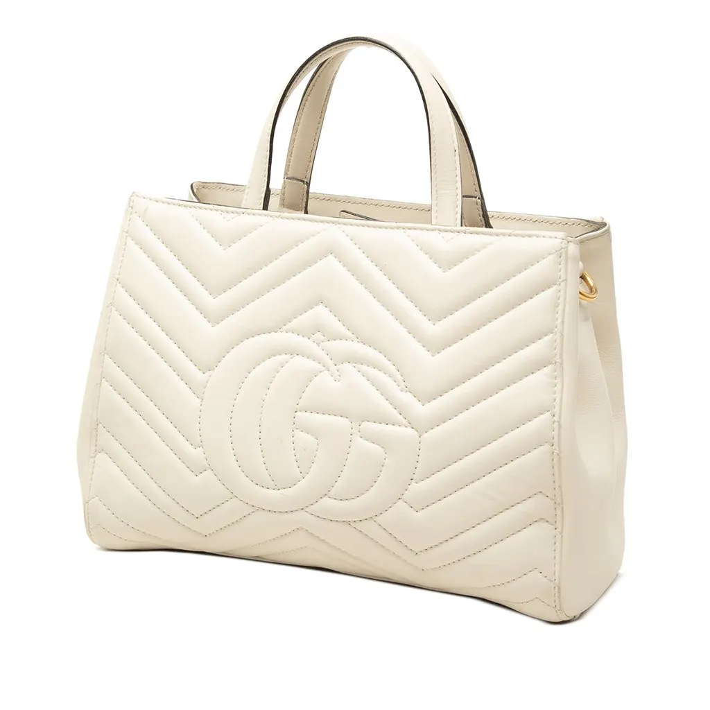 Gucci Small GG Marmont Matelasse Calfskin Satchel White Leather Good - Back View