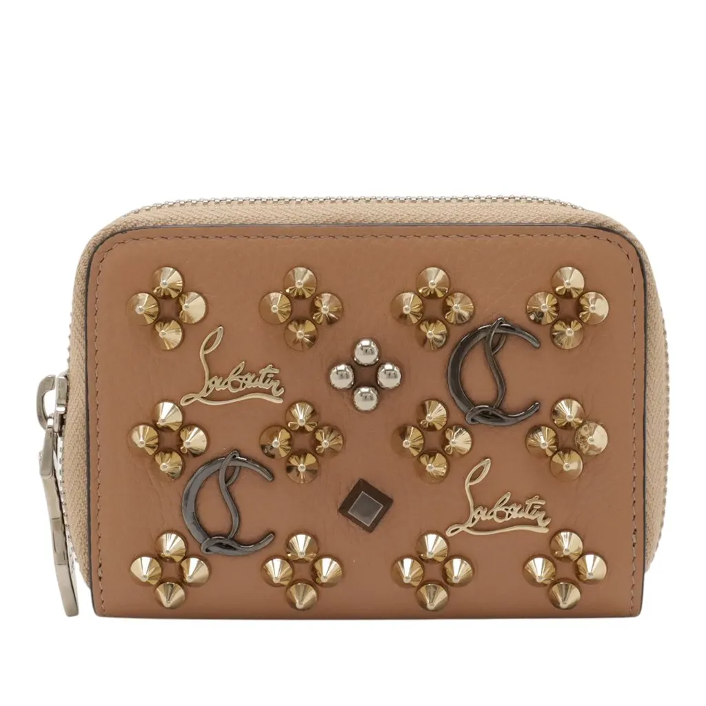 Christian Louboutin Studded Leather Panettone Coin Pouch Brown Leather Very good - Front View