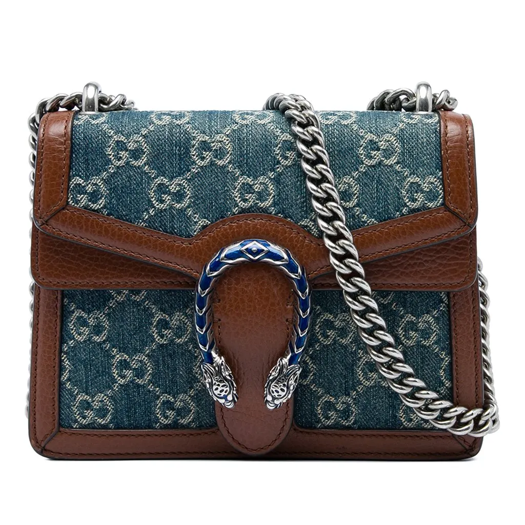 Gucci Small GG Denim Dionysus Crossbody Blue Denim Good - Front View