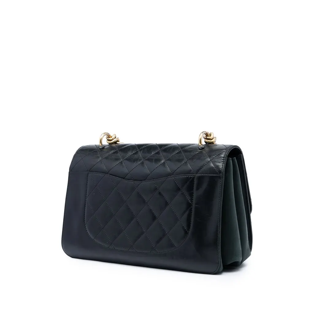 Chanel Paris Cosmopolite Medium Quilted Calfskin Straight Lined Flap Black Leather Very good - Back View