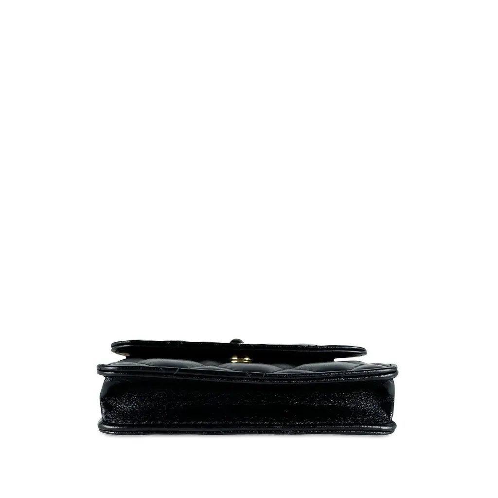 Chanel Mini Quilted Lambskin Resin Pearl Chain Flap Black Leather Very good - Inside View