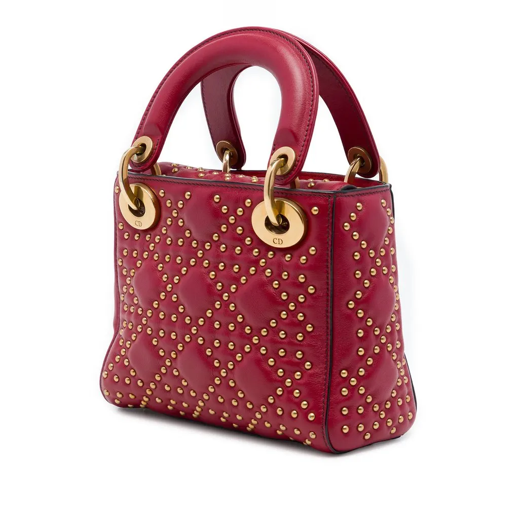 Dior Mini Lambskin Cannage Studded Supple Lady Dior Red Leather Very good - Back View