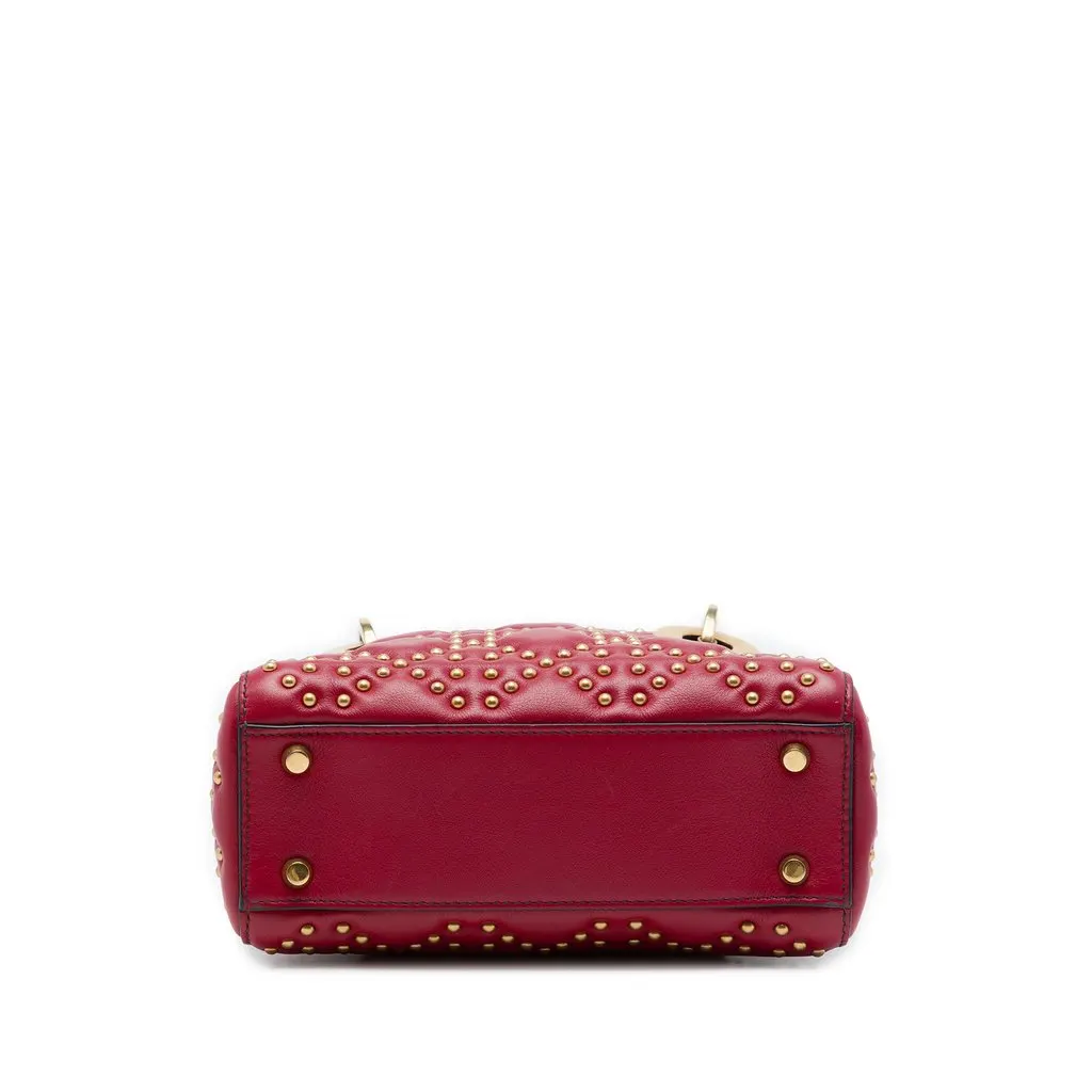 Dior Mini Lambskin Cannage Studded Supple Lady Dior Red Leather Very good - Inside View