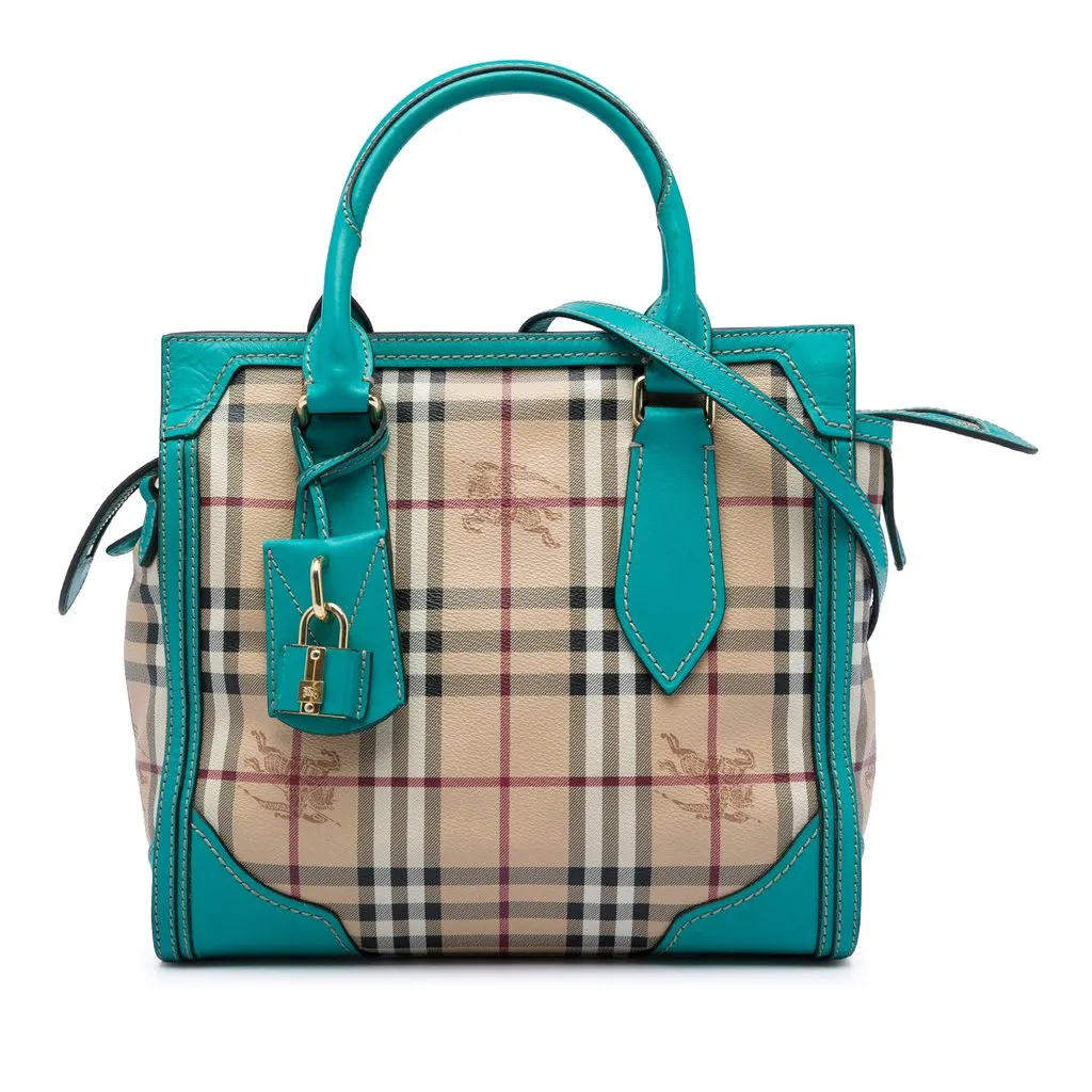 Burberry Small Haymarket Check Coated Canvas Honeywood Tote Beige Canvas Good - Front View