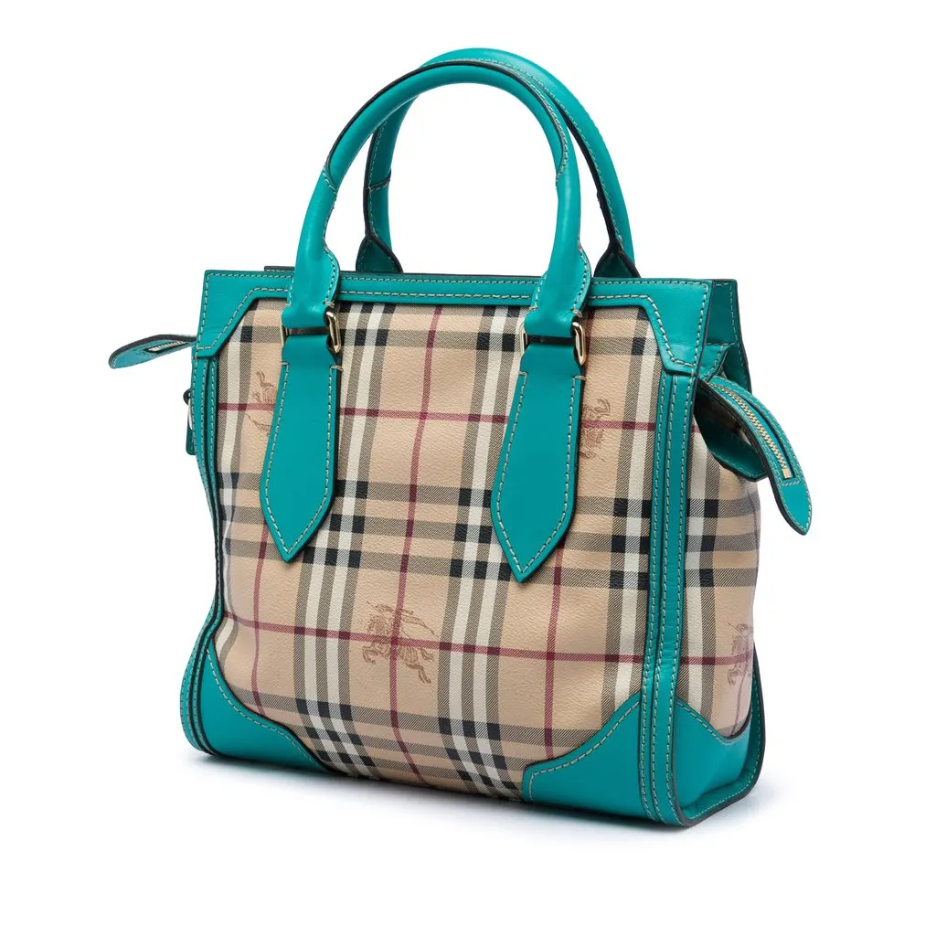 Burberry Small Haymarket Check Coated Canvas Honeywood Tote Beige Canvas Good - Back View
