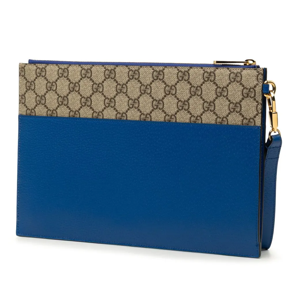 Gucci GG Supreme and Calfskin Cut Out Interlocking G Clutch Blue Very good - Back View