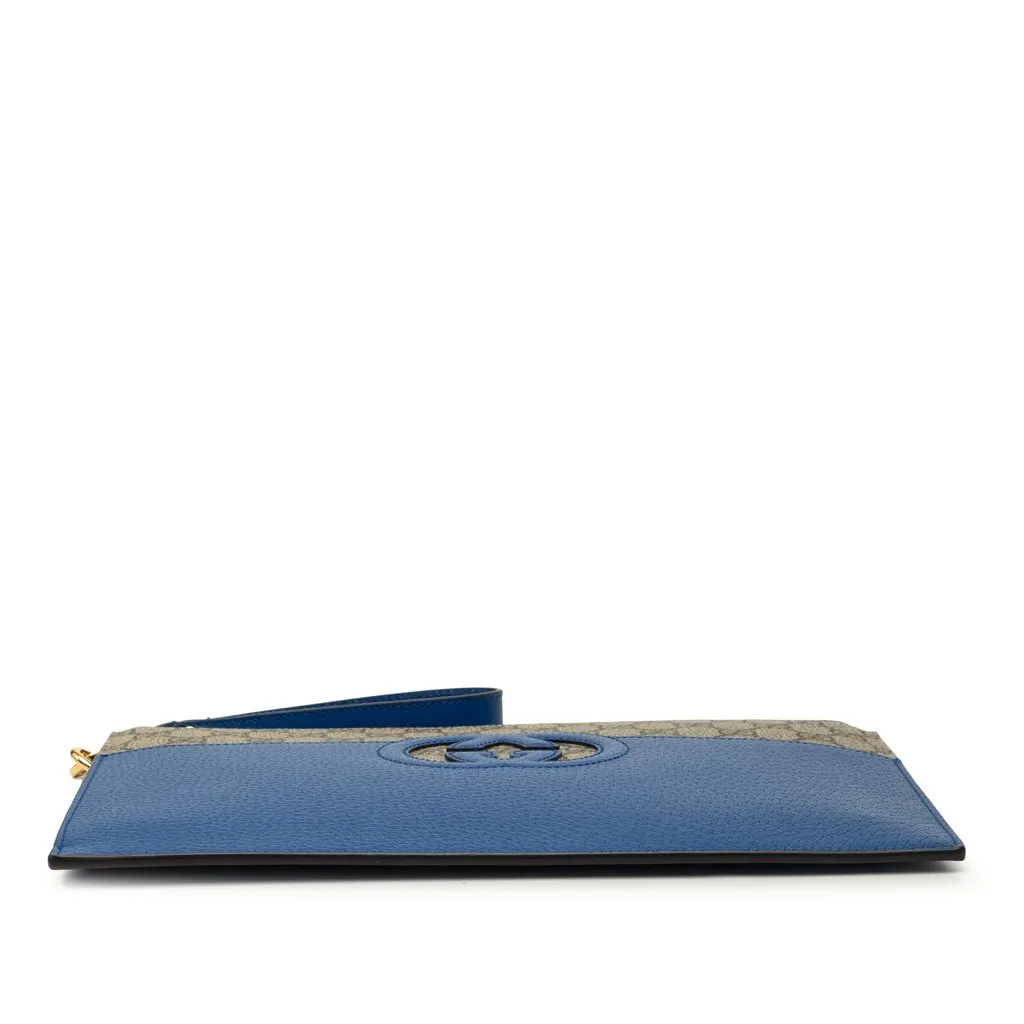 Gucci GG Supreme and Calfskin Cut Out Interlocking G Clutch Blue Very good - Inside View