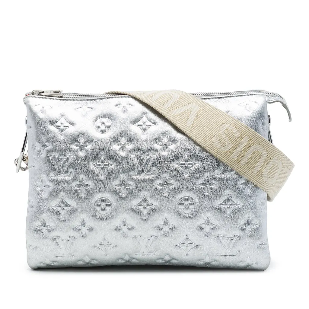 Louis Vuitton Monogram Embossed Puffy Lambskin Coussin PM Silver Leather Very good - Front View