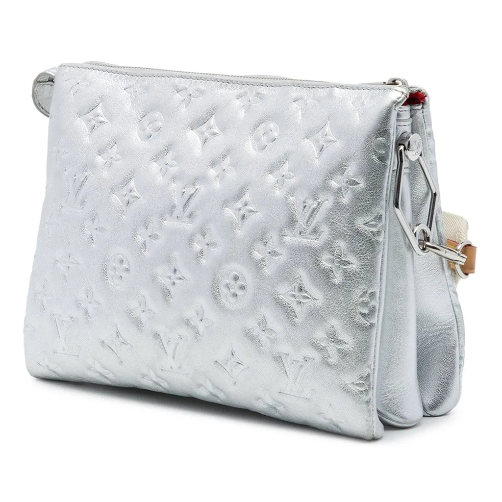 Louis Vuitton Monogram Embossed Puffy Lambskin Coussin PM Silver Leather Very good - Back View