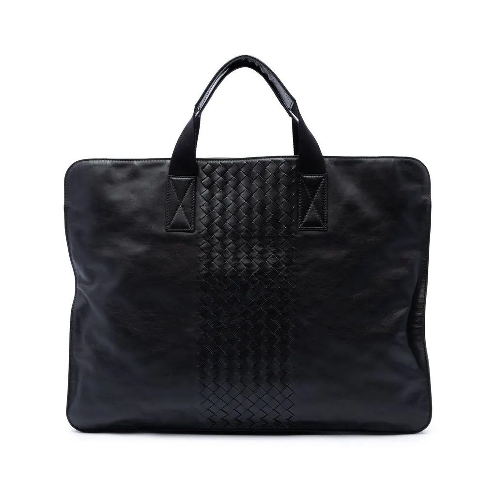Bottega Veneta Intrecciato Trimmed Leather Soft Briefcase Black Leather Very good - Front View