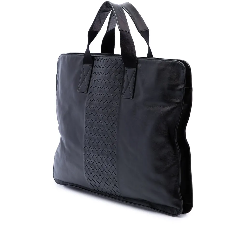 Bottega Veneta Intrecciato Trimmed Leather Soft Briefcase Black Leather Very good - Back View