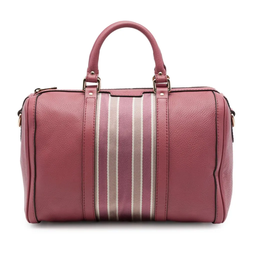 Gucci Medium Calfskin Web Joy Boston Bag Pink Leather Good - Front View