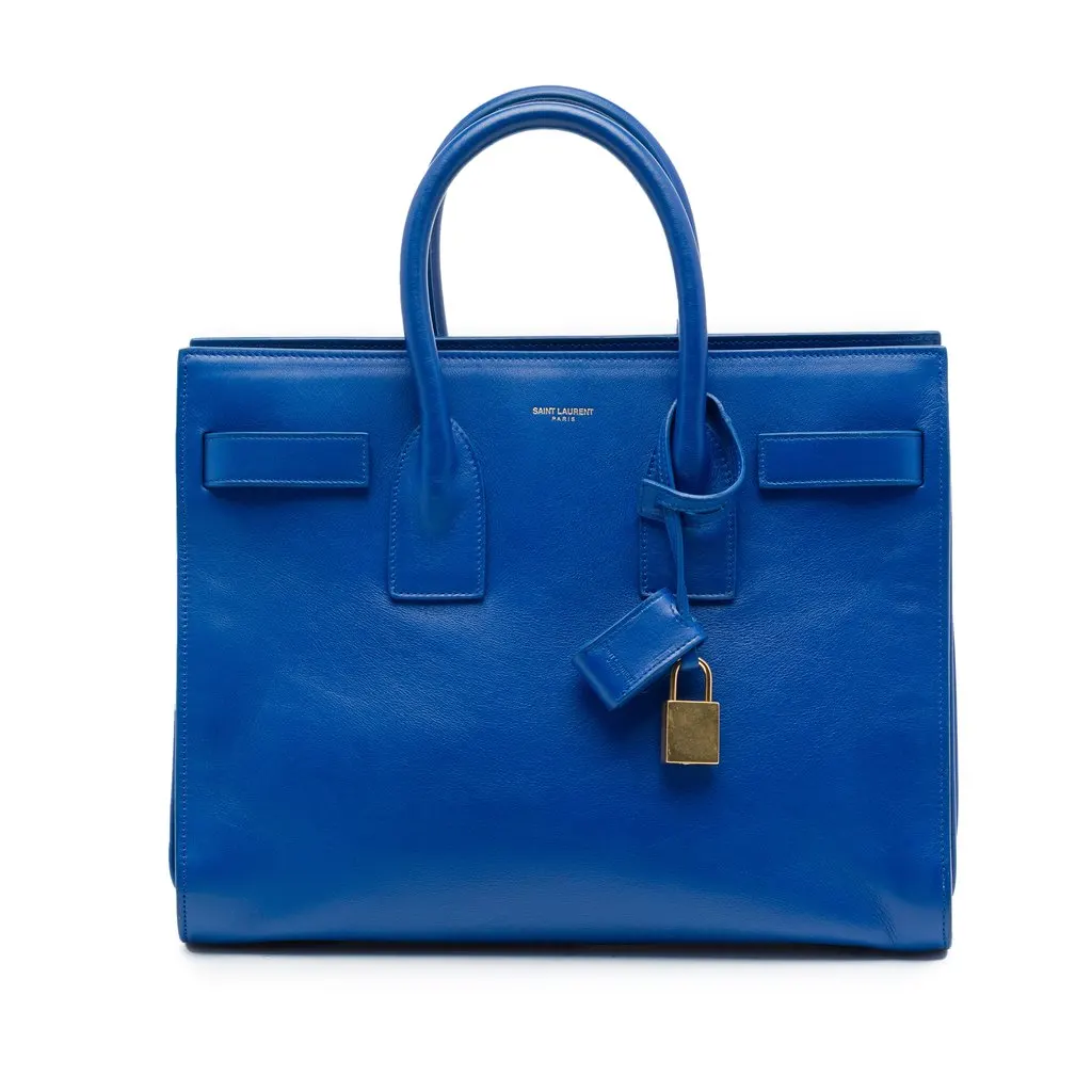 Saint Laurent Small Leather Sac De Jour Satchel Blue Leather Very good - Front View