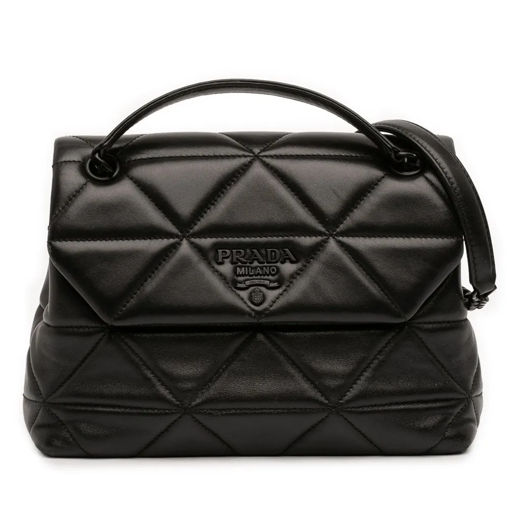 Prada Small Nappa Triangle Stitched Spectrum Flap Black Leather Very good - Front View