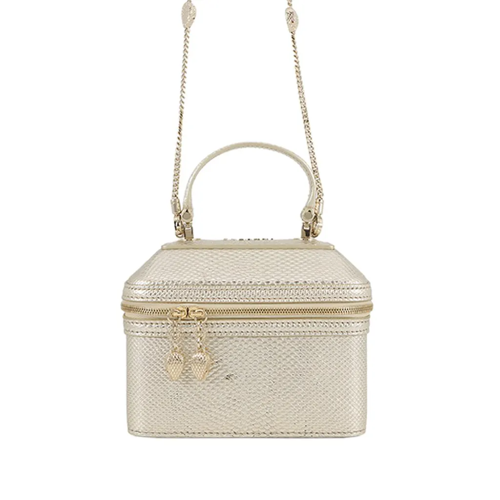 Bvlgari Embossed Leather Serpenti Forever Vanity Bag Gold Leather Very good - Front View