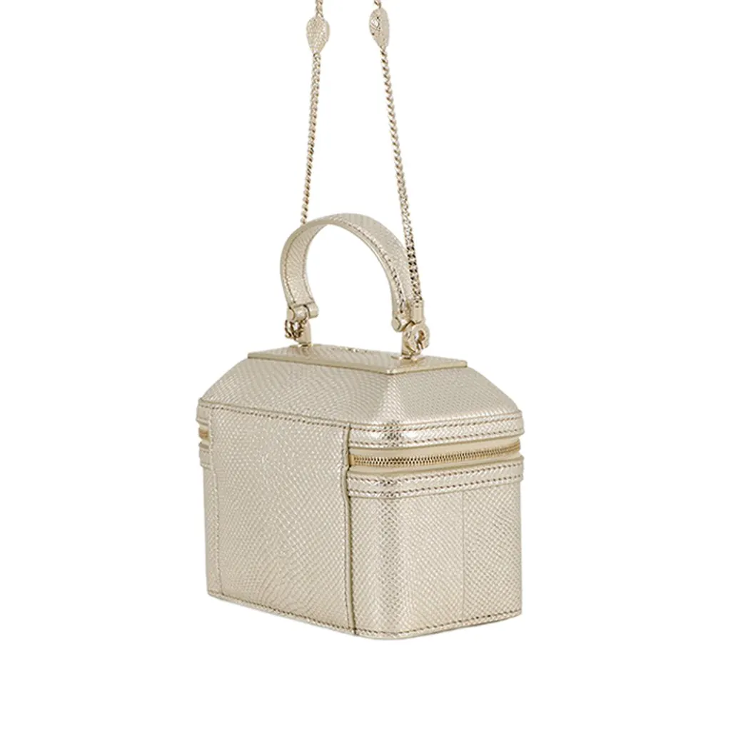 Bvlgari Embossed Leather Serpenti Forever Vanity Bag Gold Leather Very good - Back View