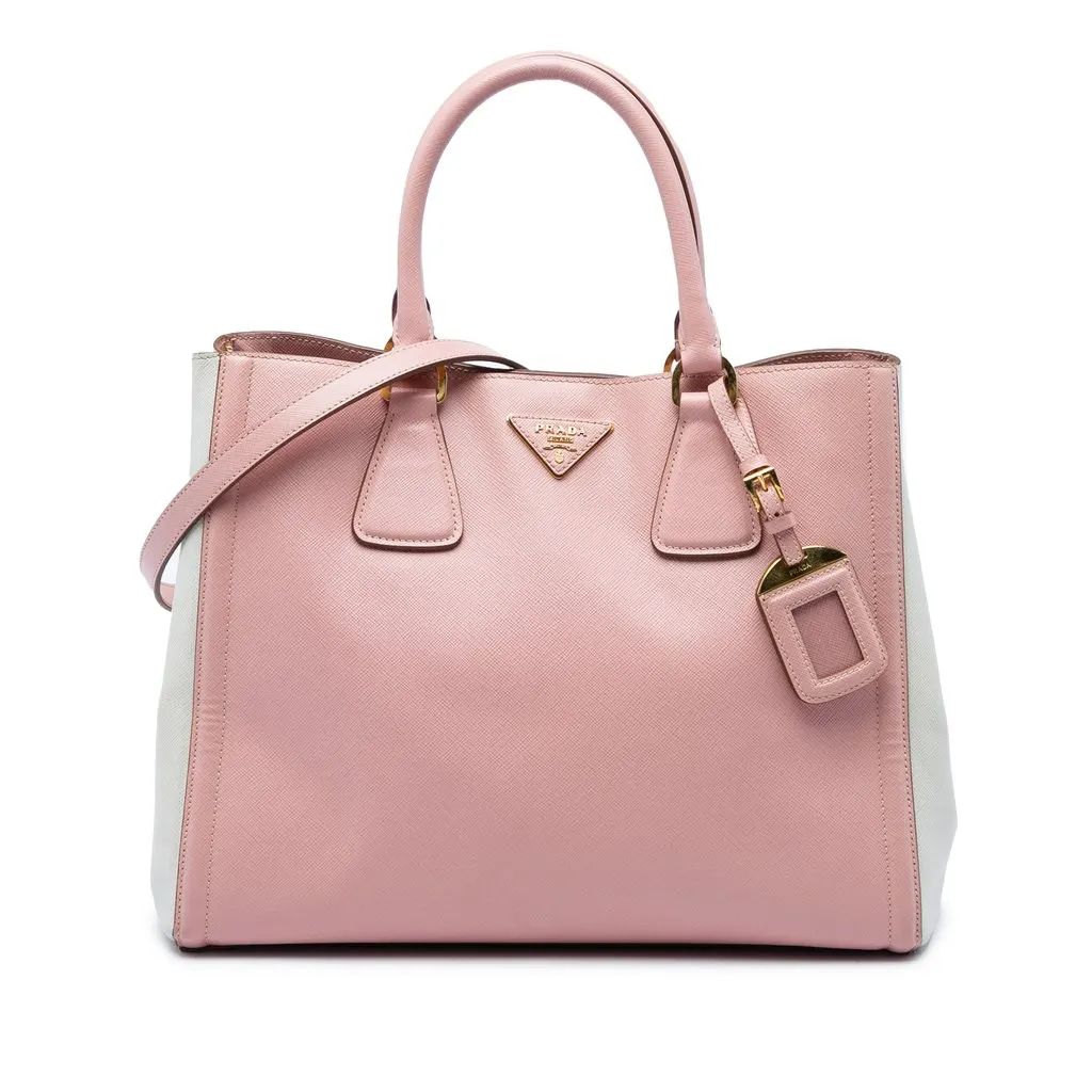 Prada Large Bicolor Saffiano Lux Tote Pink Leather Good - Front View