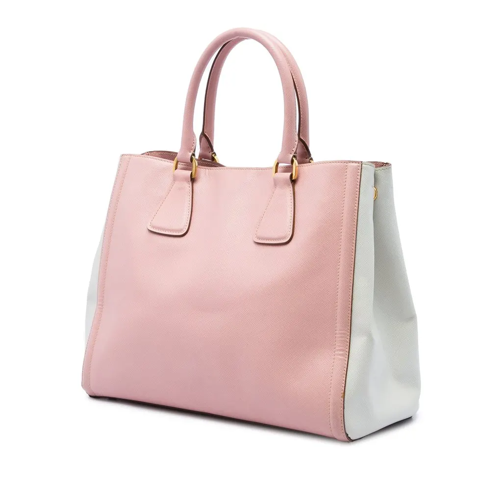 Prada Large Bicolor Saffiano Lux Tote Pink Leather Good - Back View