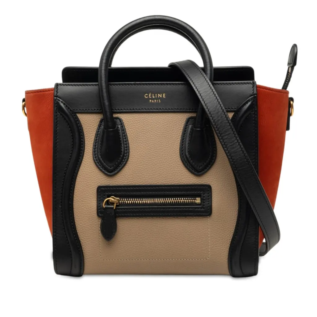 Celine Nano Tricolor Nubuck and Drummed Calfskin Luggage Tote