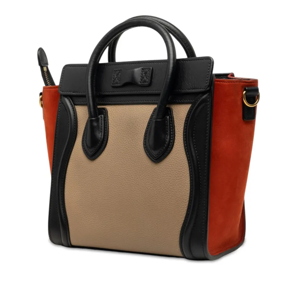 Celine Nano Tricolor Nubuck and Drummed Calfskin Luggage Tote Brown Leather Very good - Back View