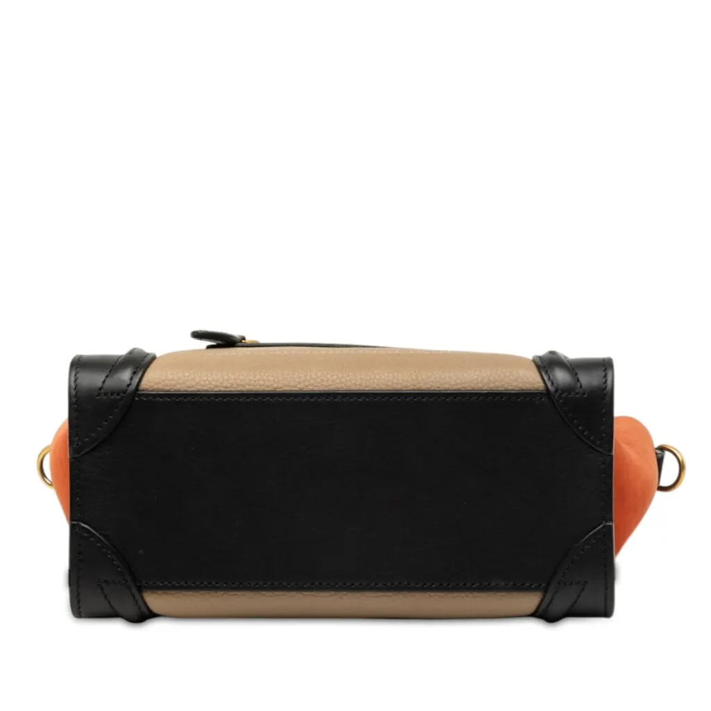 Celine Nano Tricolor Nubuck and Drummed Calfskin Luggage Tote Brown Leather Very good - Inside View