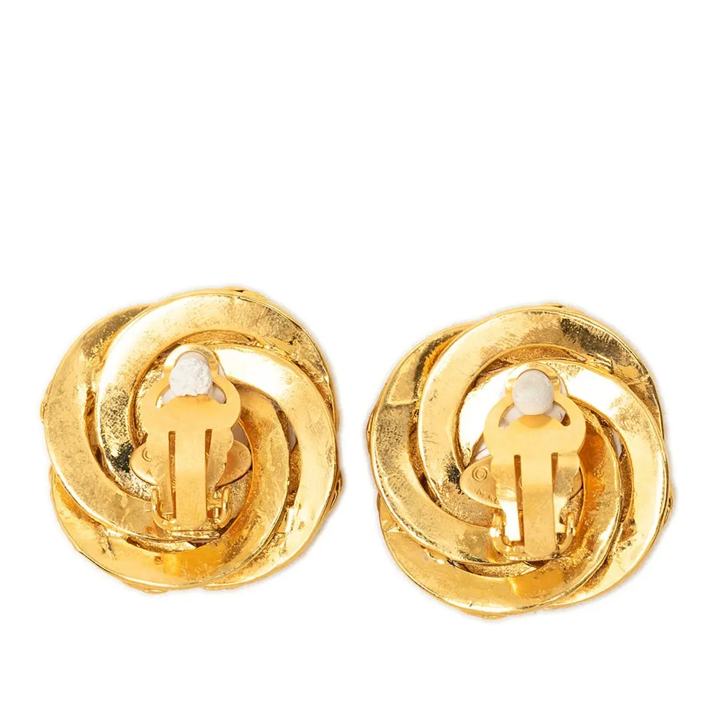 Chanel CC Gold Plated Faux Pearl Clip On Earrings Gold Metal Very good - Back View