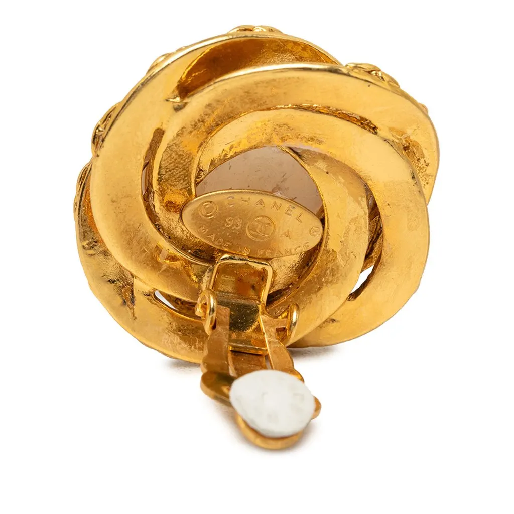 Chanel CC Gold Plated Faux Pearl Clip On Earrings Gold Metal Very good - Inside View