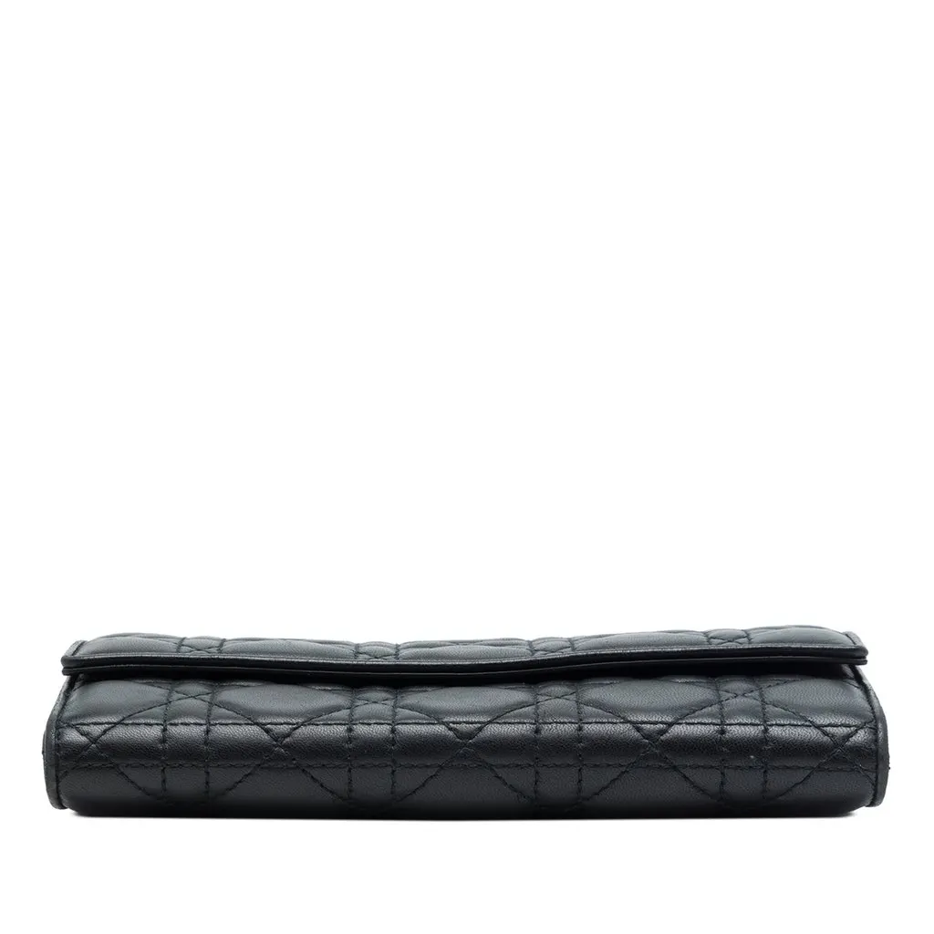 Dior Lambskin Cannage Lady Dior Wallet On Chain Black Leather Very good - Inside View