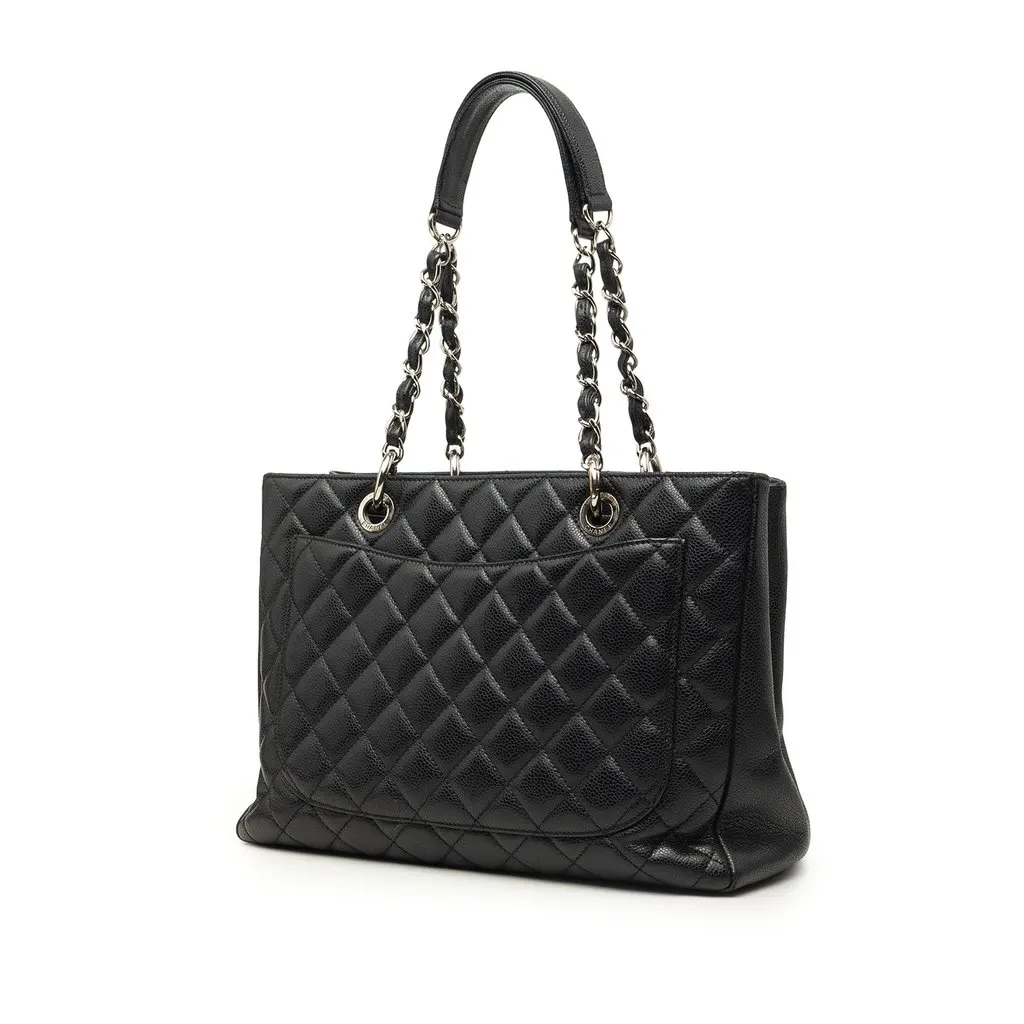 Chanel Caviar Grand Shopping Tote Black Leather Very good - Back View