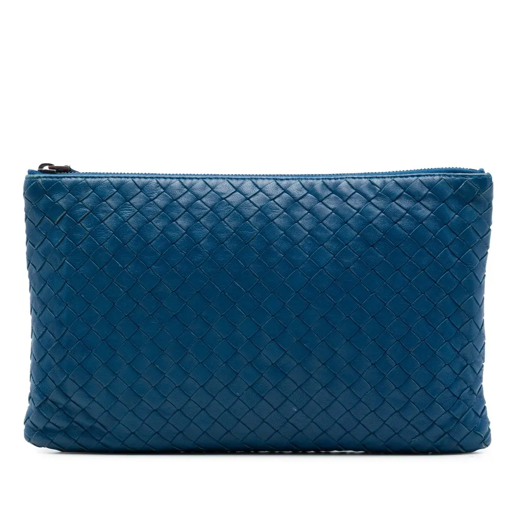 Bottega Veneta Nappa Intrecciato Clutch Blue Leather Very good - Front View