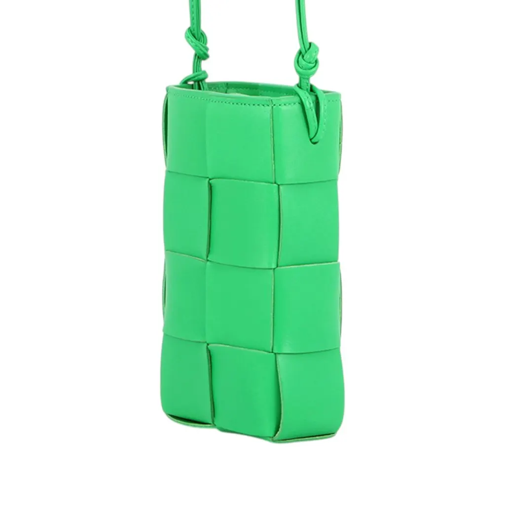Bottega Veneta Nappa Maxi Intrecciato Cassette Phone Holder Green Leather Very good - Back View