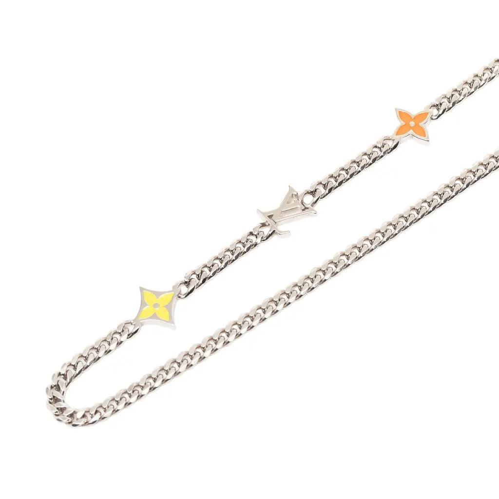 Louis Vuitton Brass Monogram Row Necklace Silver Metal Very good - Back View