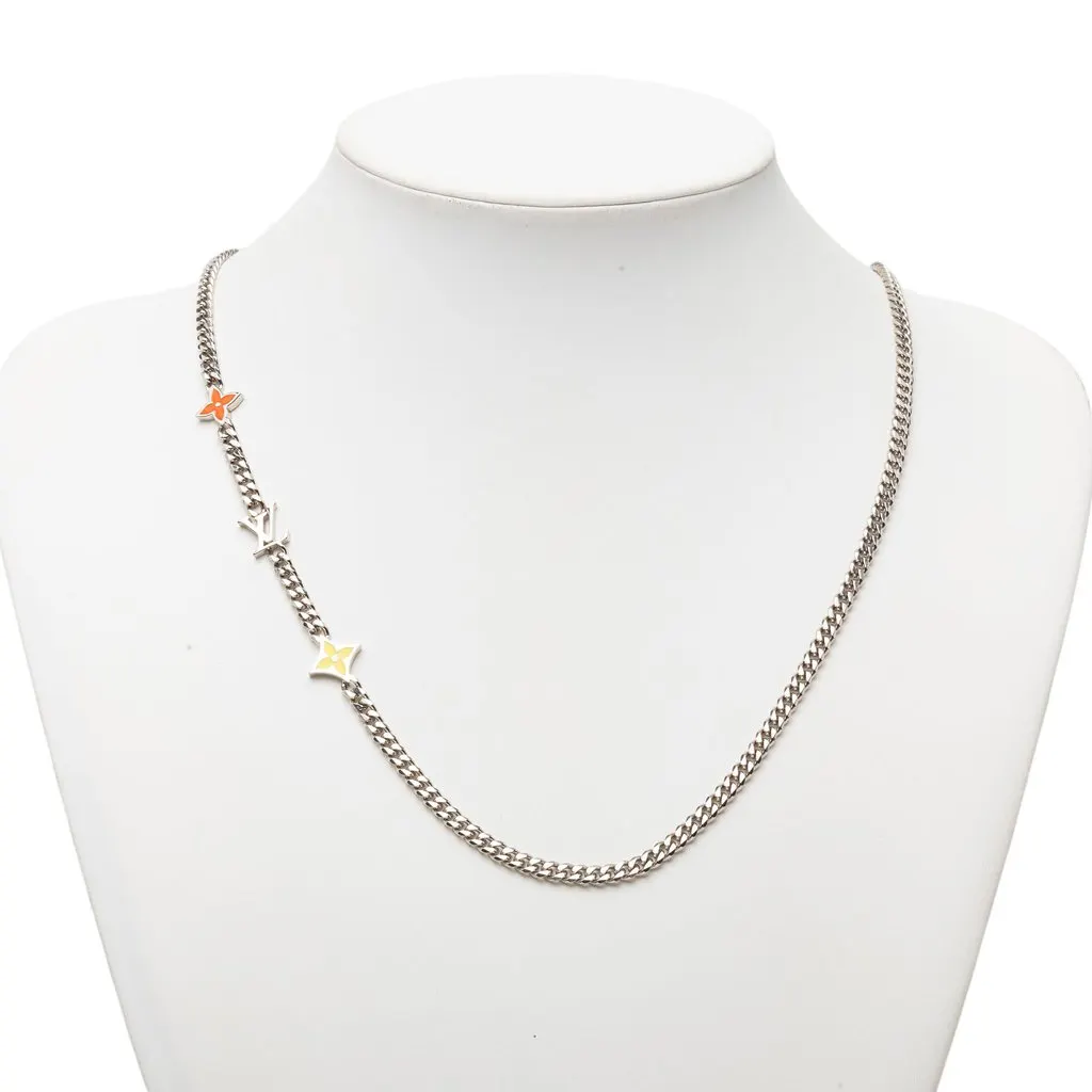 Louis Vuitton Brass Monogram Row Necklace Silver Metal Very good - Box View