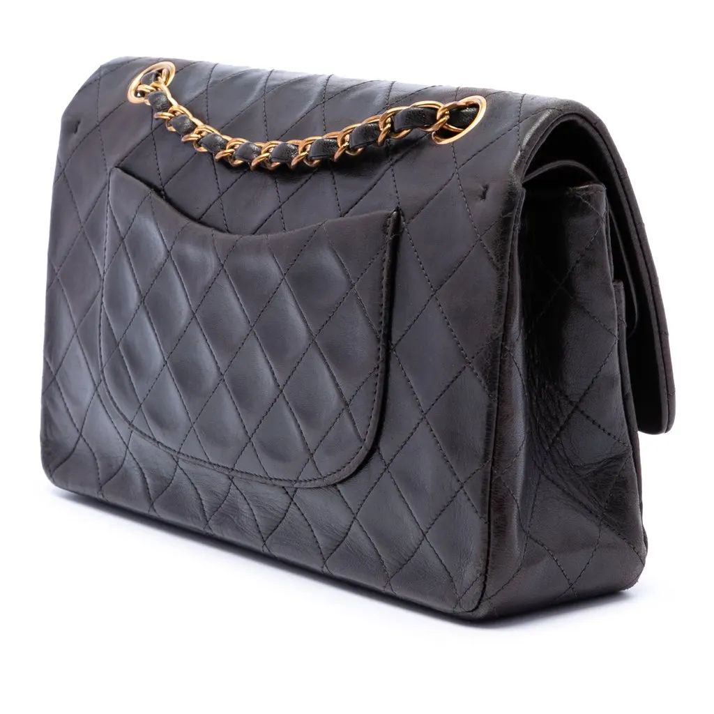 Chanel Medium Classic Lambskin Double Flap Black Leather Very good - Back View