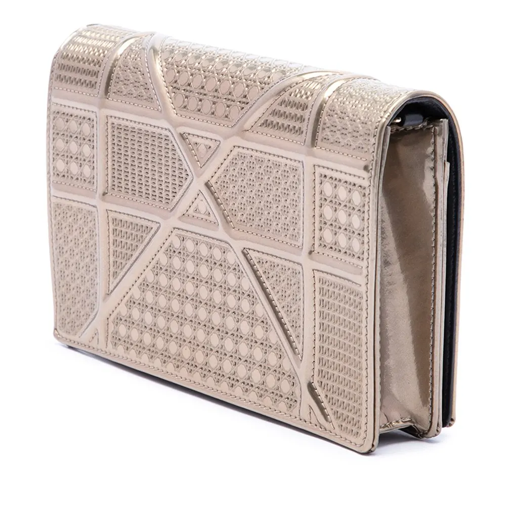 Dior Metallic Patent Microcannage Diorama Wallet on Chain Gold Leather Good - Back View