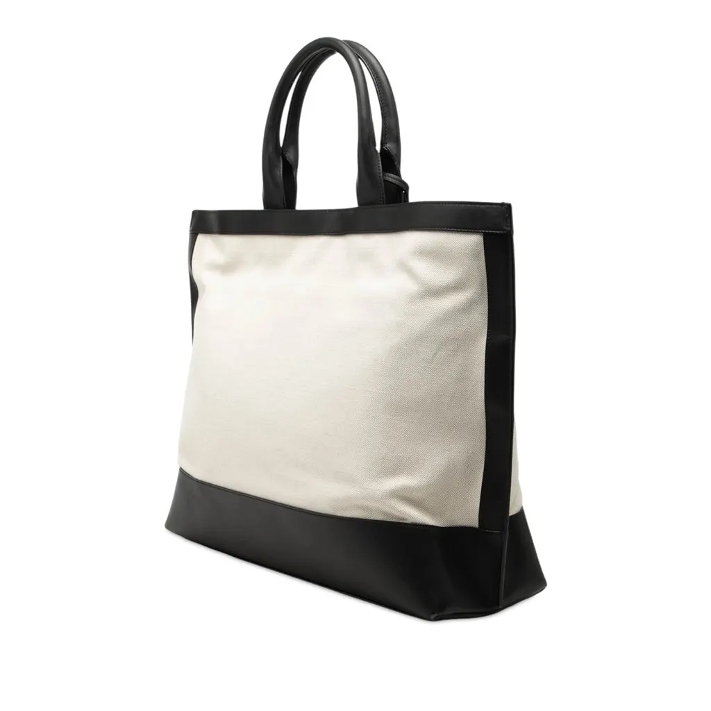 Saint Laurent Bicolor Canvas and Leather Cabas Tote White Very good - Back View