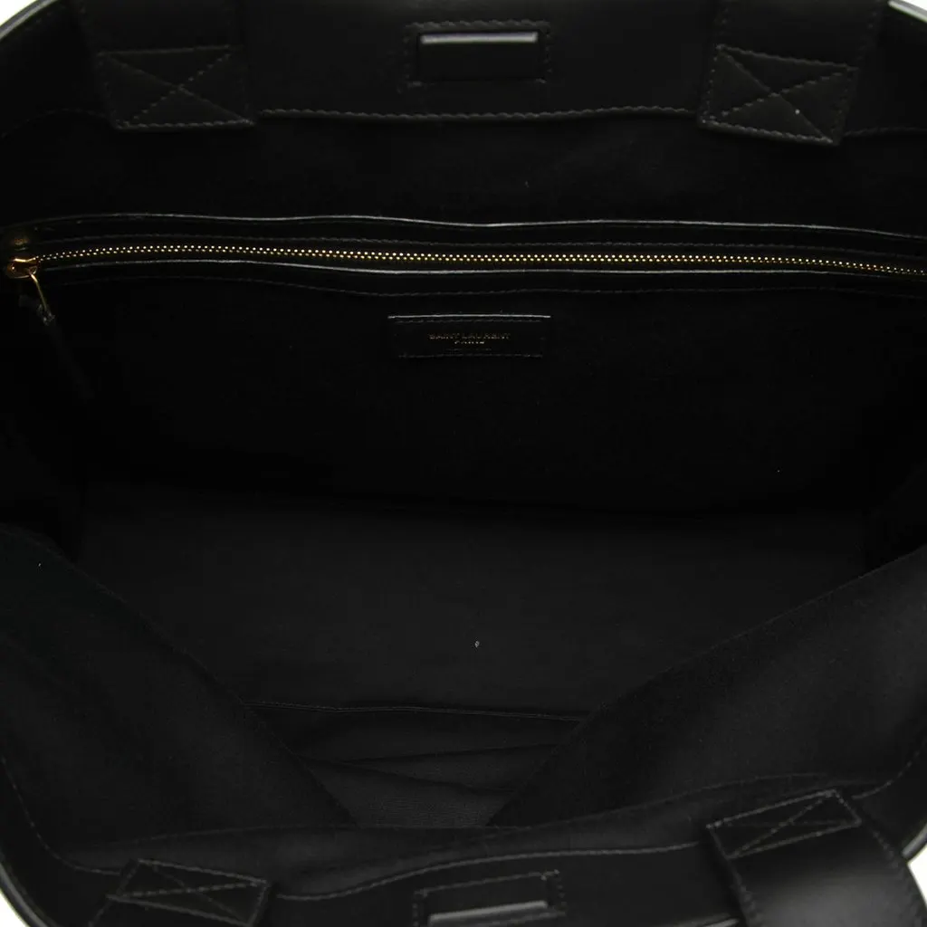 Saint Laurent Bicolor Canvas and Leather Cabas Tote White Very good - Model View