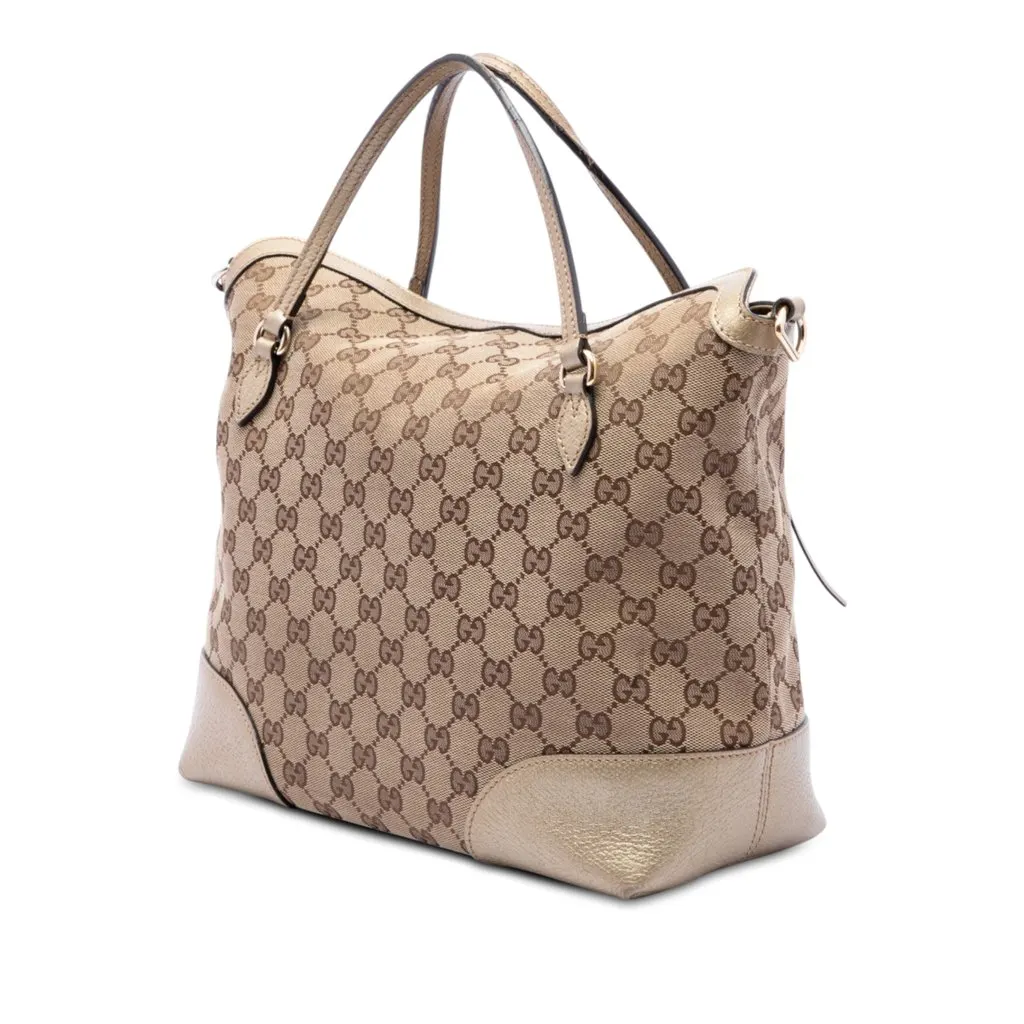 Gucci Medium GG Canvas Bree Fold Over Tote Beige Canvas Good - Back View