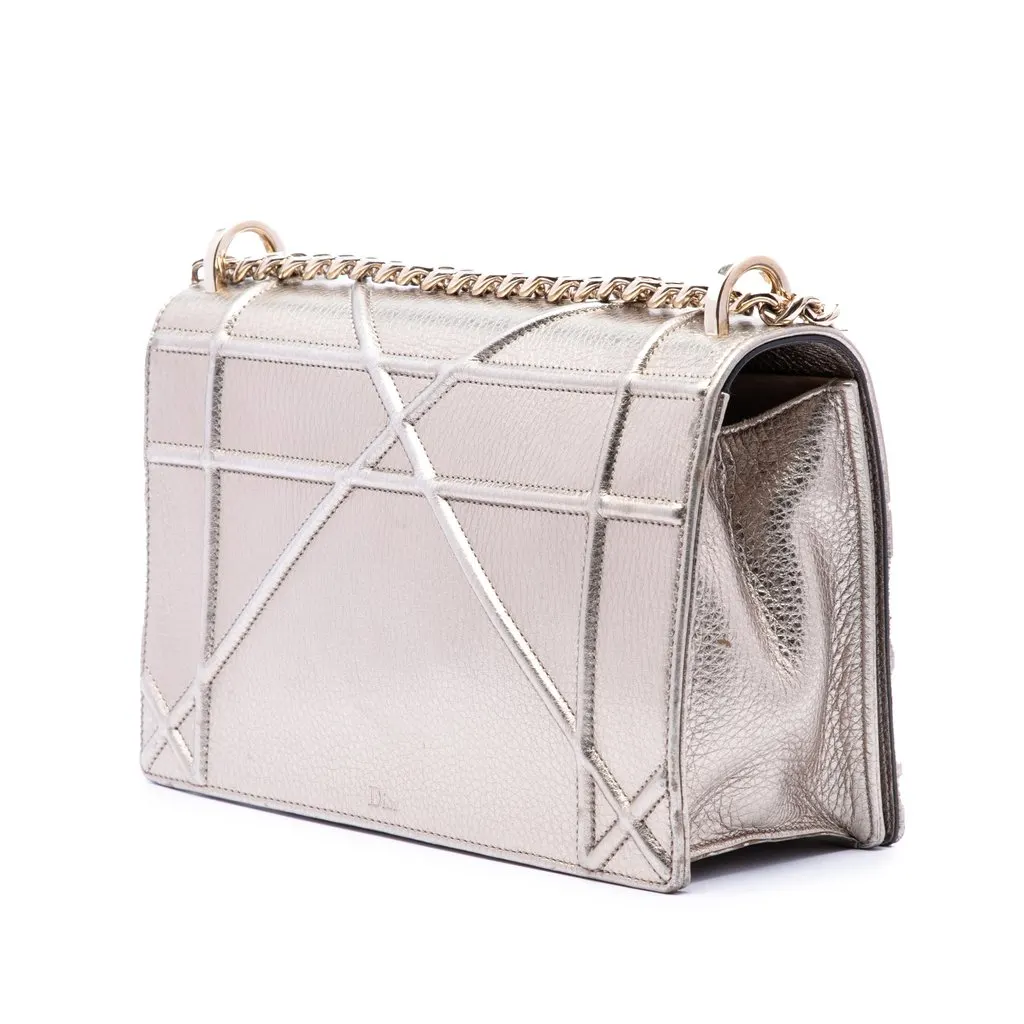 Dior Medium Metallic Calfskin Diorama Flap Silver Leather Very good - Back View