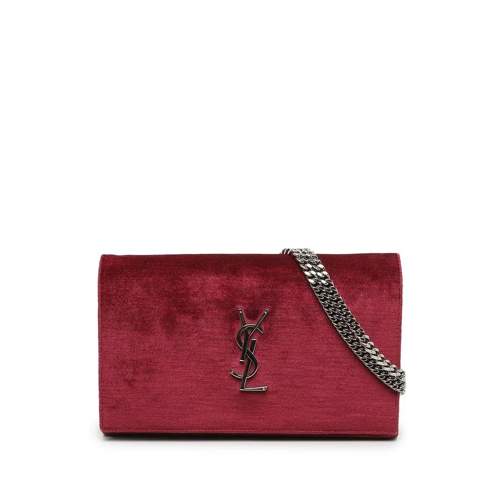 Saint Laurent Velvet Monogram Kate Wallet On Chain Red Velvet Very good - Front View