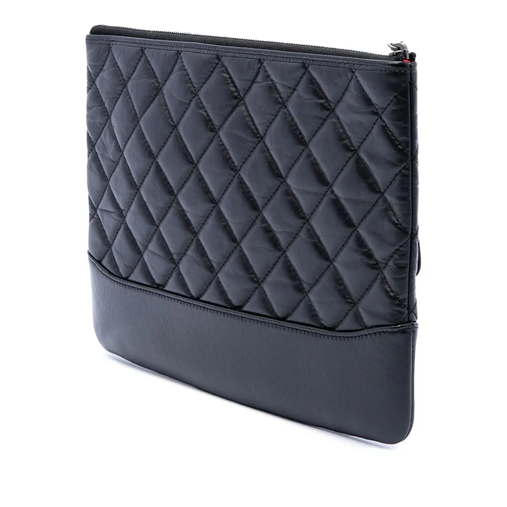 Chanel Medium Quilted Aged Calfskin Gabrielle O Case Clutch Black Leather Very good - Back View