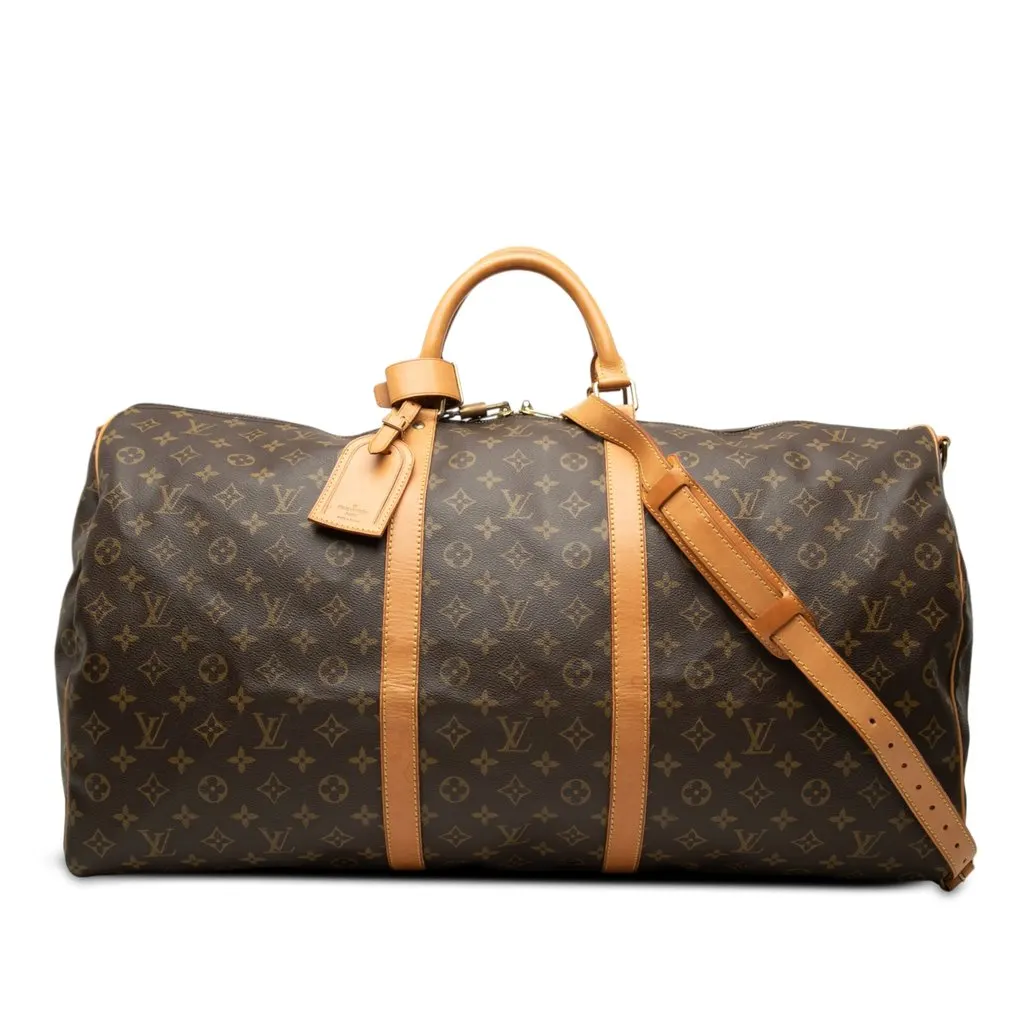 Louis Vuitton Monogram Keepall Bandouliere 60 Brown Canvas Good - Front View