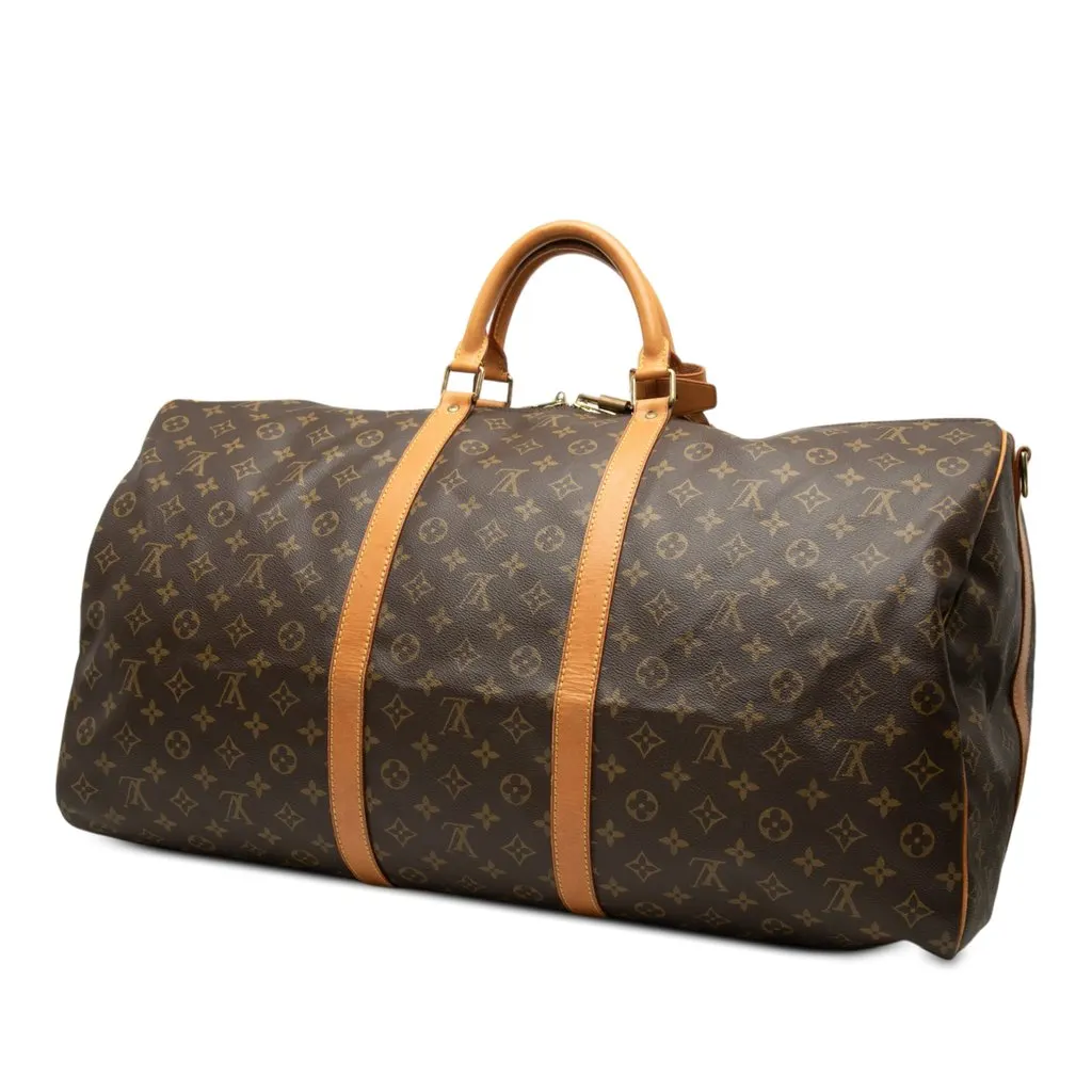Louis Vuitton Monogram Keepall Bandouliere 60 Brown Canvas Good - Back View